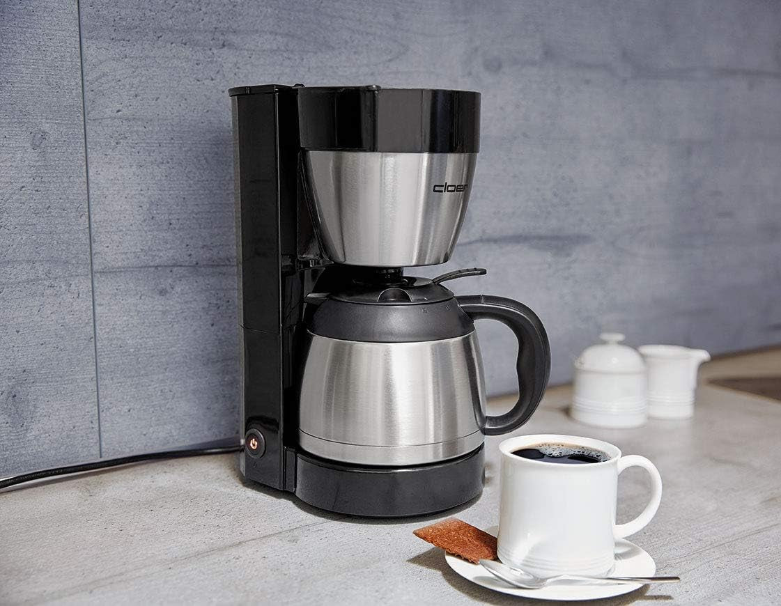 Cloer 5009 Warmhaltefilter-Espressomaschine für bis zu 8 Tassen, 800 W, mit isolierter Edelstahlkaraffe, 1 x 4 Filterbecher, Schwarz