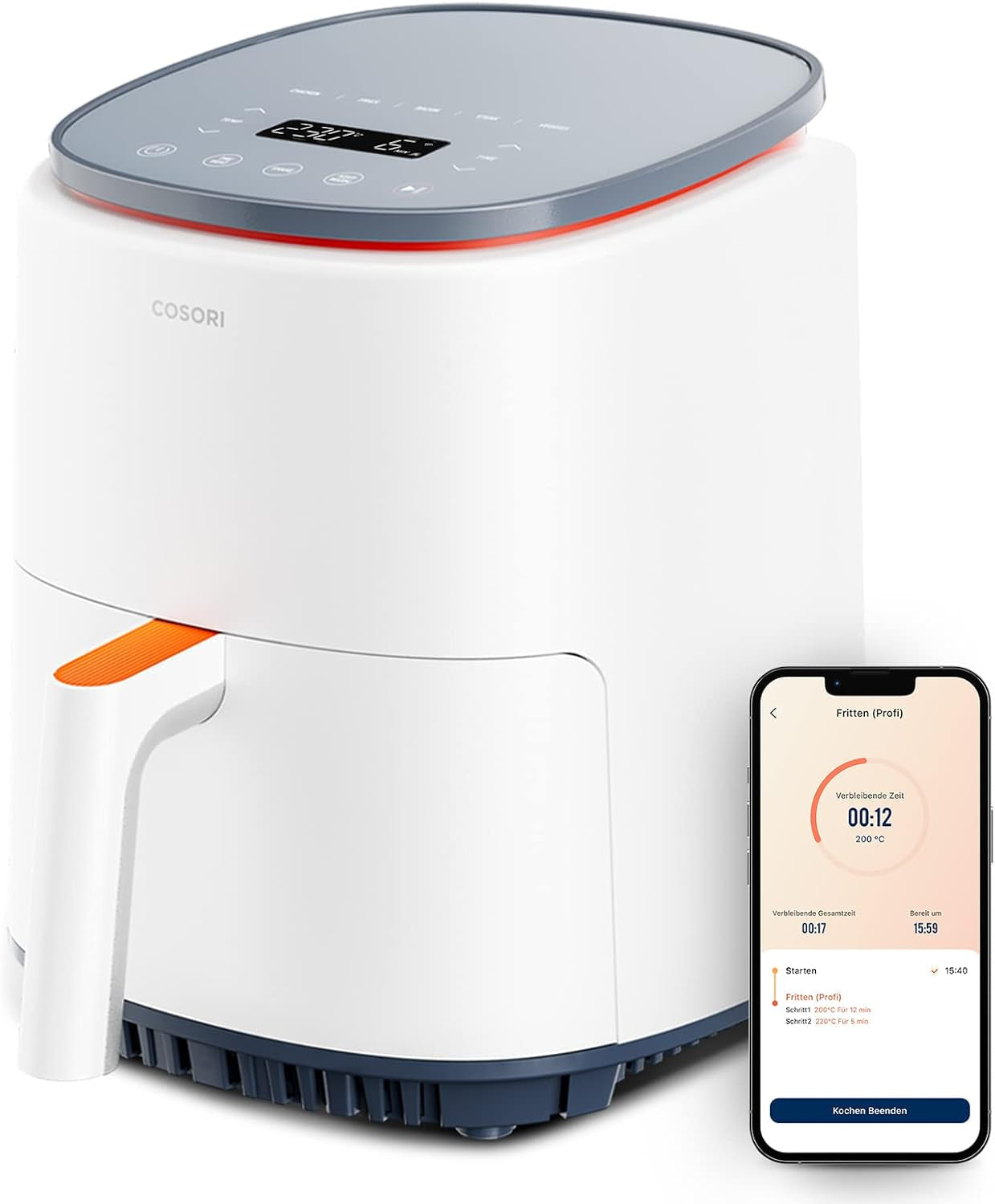 COSORI Heißluftfritteuse, Airfryer, 12-in-1-Luftfritteuse XXL, 6,2 l, Heißluftfritteuse mit Sichtfenster und Rührerinnerung, 80 Rezepte, Haushaltsgeräte, Naty Shop, Perlweiß, 3,8 l, kompakt