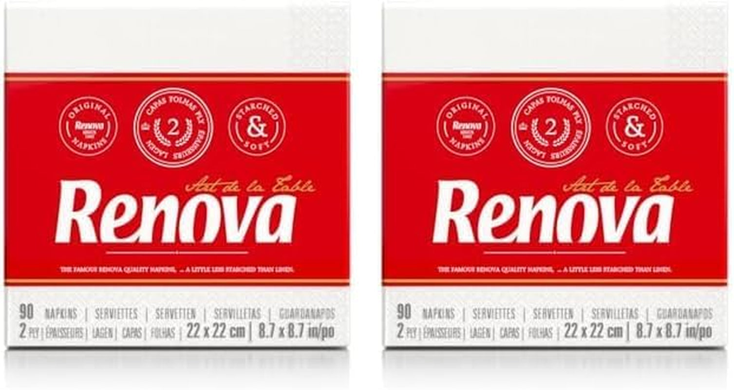 Renova Papierservietten, weißer Tisch-Cocktail-Stil – 90 Servietten (2 Stück)