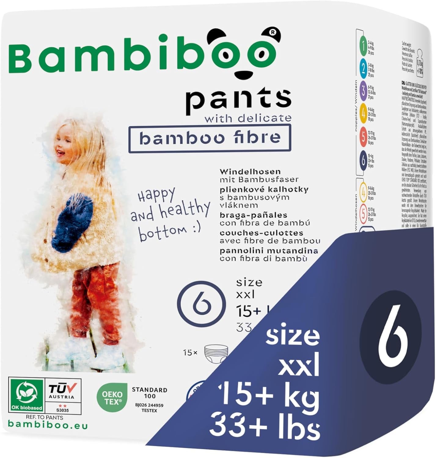 Bambiboo Einwegwindeln, hautfreundlich, feine Bambusfaser – Babywindelhöschen – Einwegwindelüberhosen – Schutz für empfindliche Haut – sehr saugfähig – Größe 4 (Maxi), 16 Stück