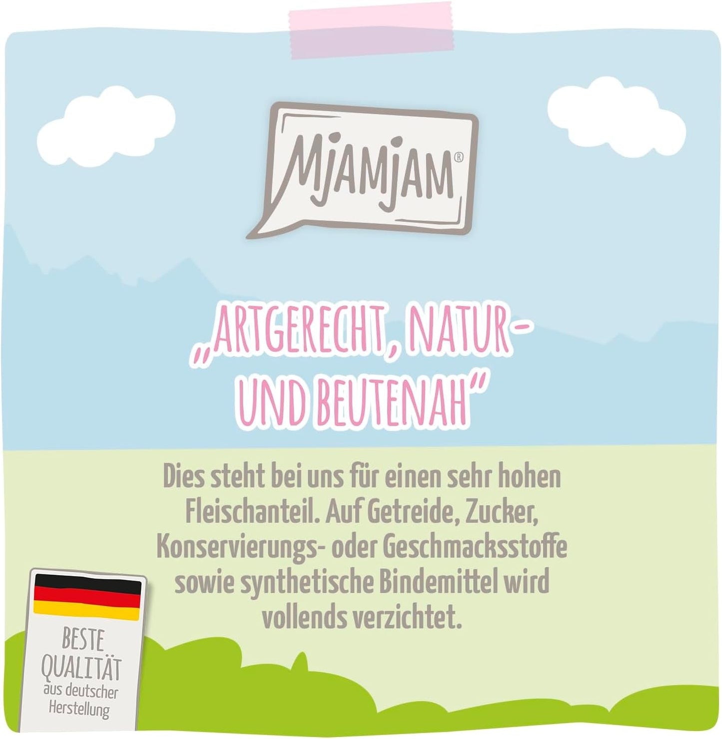 MjAMjAM – Premium-Nassfutter für Katzen – saftiges Huhn und Wildlachs, 6er-Pack (6 x 400 g), getreidefrei mit extra Fleisch