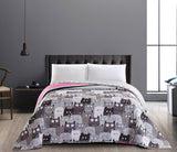Decoking 32350 Tagesdecke 220 x 240 cm, doppelseitige Mikrofaser-Tagesdecke, pflegeleicht, Beige, Hellbraun, Kakaobraun, Grau, Stahl, Anthrazit, Graphit, Schwarz, Weiß, Rosa, Katzen, Invasion der Katzen, Betten und Decken. Beuche den DecoKing-Store