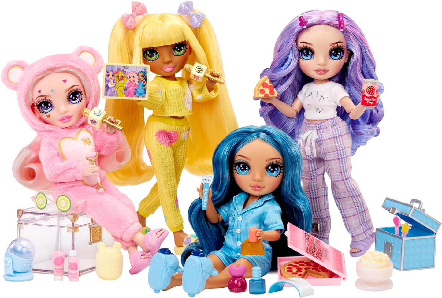 Rainbow High Junior High PJ Partypuppe – Violett – 22 cm mit weichem Overall, Hausschuhen und Spielzubehör – Kinderspielzeug – Ideal für 4–12 Jahre