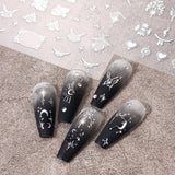 3D-Nagelaufkleber, silberfarben, metallisch, Nagelaufkleber für Frauen, Stern, Mond, Sonne, Nagelfolie, selbstklebende Aufkleber, Schmetterlings-Nagelaufkleber, Nagelaufkleber, Nageldesign-Zubehör, 8 Stück