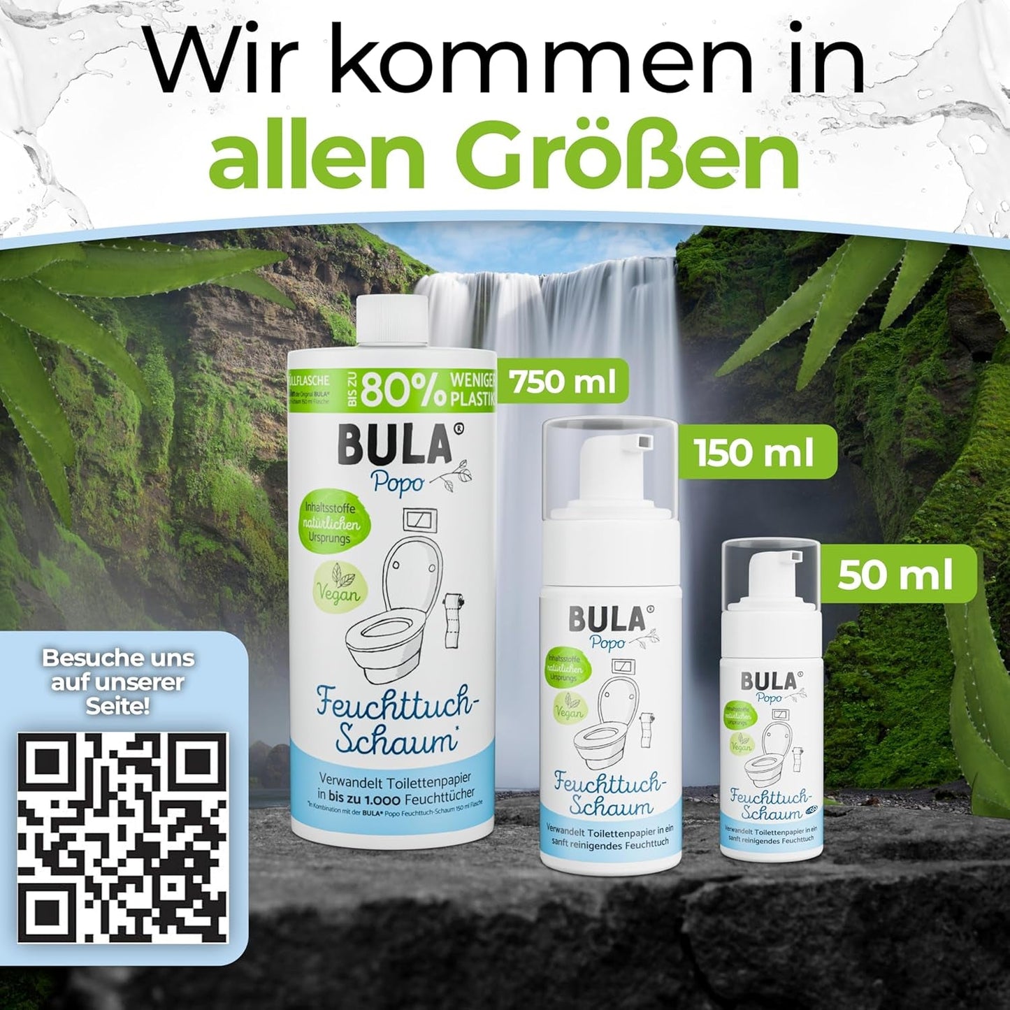 BULA® Popo Nachfüllflasche (750 ml) NUR ZUM NACHFÜLLEN unserer 150 ml- und 50 ml-Flaschen! | Ersetzt bis zu 1.000 Tücher! | Mit Inhaltsstoffen natürlichen Ursprungs