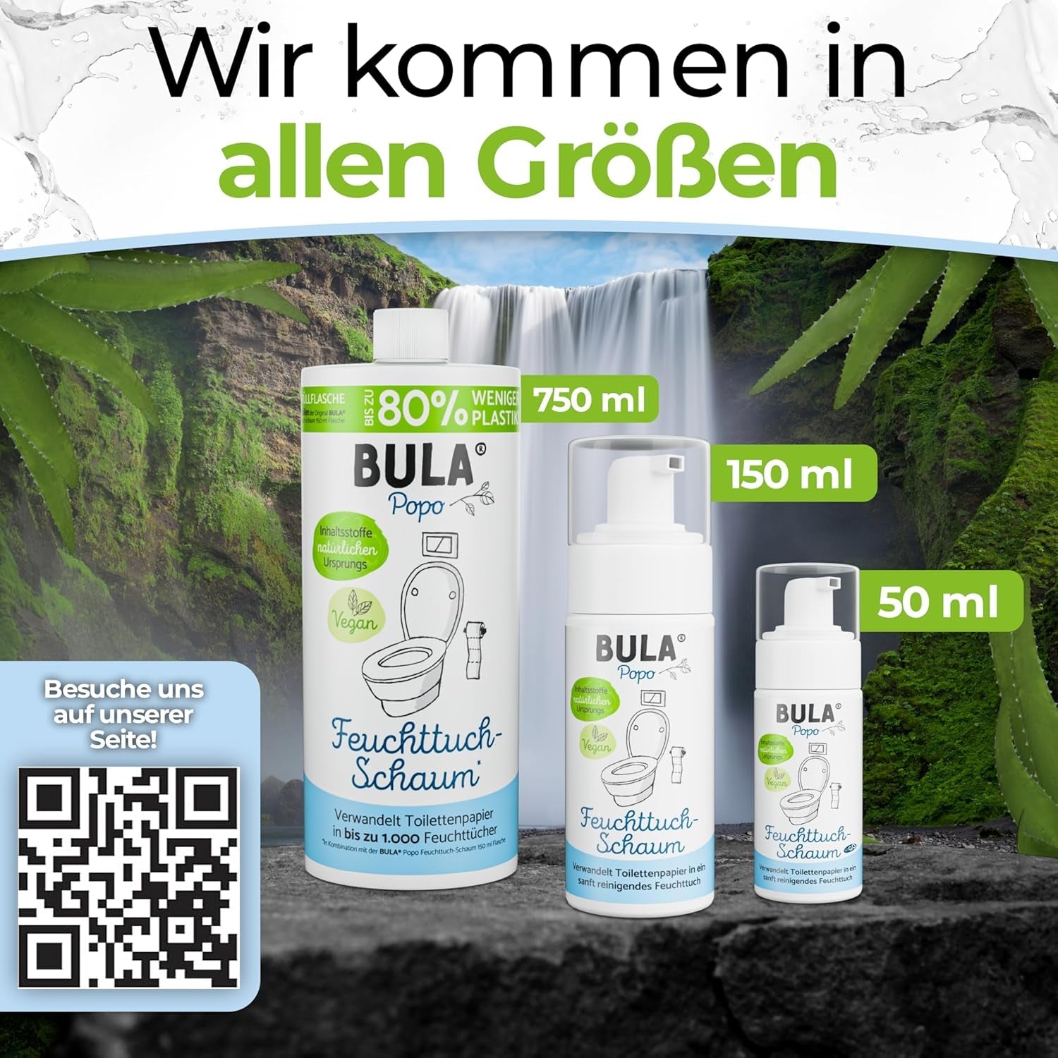BULA® Popo Nachfüllflasche (750 ml) NUR ZUM NACHFÜLLEN unserer 150 ml- und 50 ml-Flaschen! | Ersetzt bis zu 1.000 Tücher! | Mit Inhaltsstoffen natürlichen Ursprungs