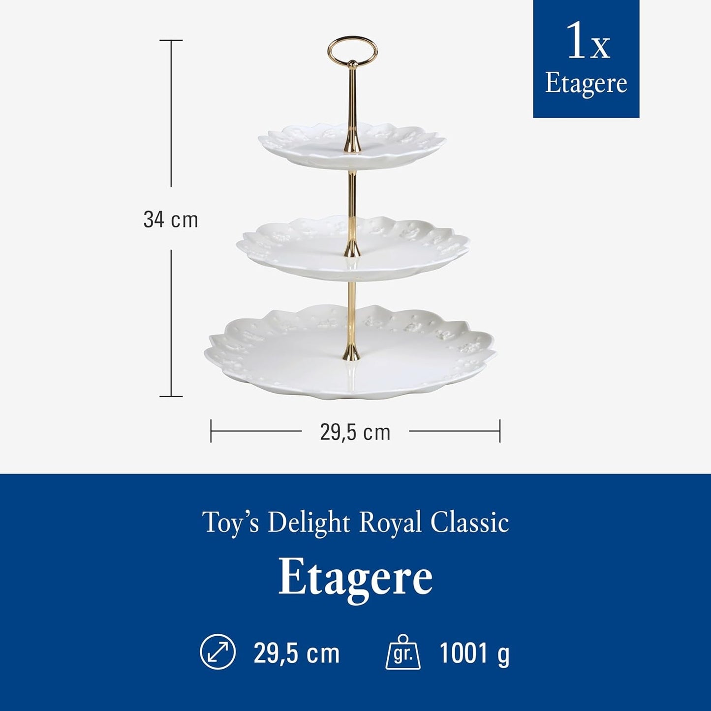Villeroy & Boch Toys Delight Royal Classic Regal, dekorativer Etagenständer für Kekse, Gebäck und kleine Kuchenstücke, Premium-Porzellan, weiß