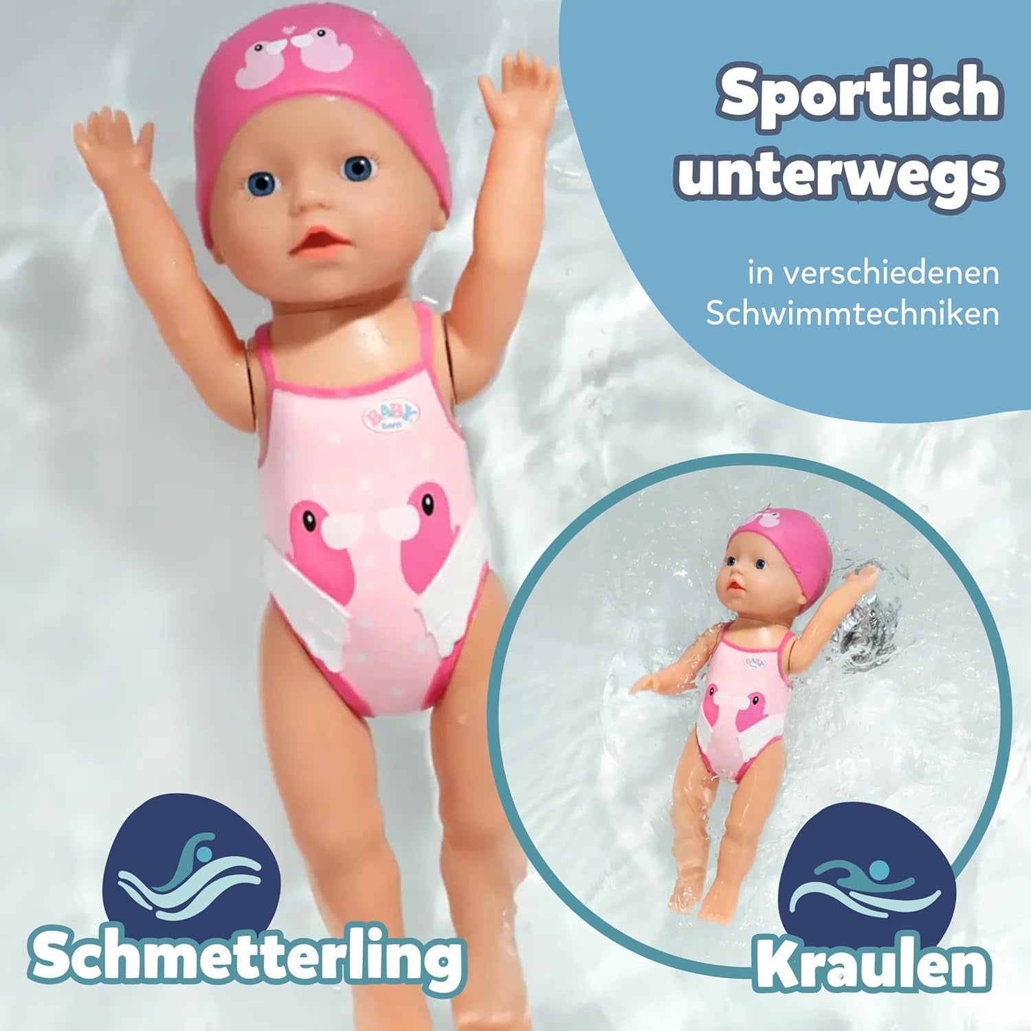 BABY Born My First Swimmer Girl – 30 cm große Puppe – Badepuppe mit Drehmechanismus, wasserdicht – funktioniert ohne Batterien – geeignet für Kinder ab 1 Jahr