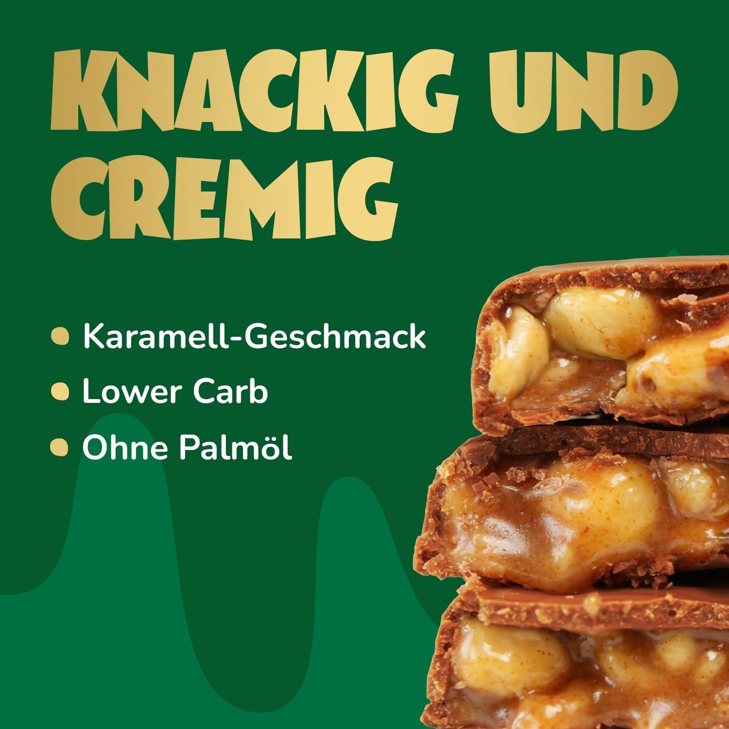 Karamell-Haselnuss-Schokoriegel voraus | 12 Schokoriegel x 35 g ohne Zuckerzusatz | 1,9 g Zucker pro Riegel | Knuspriger Haselnuss- und Karamellgeschmack | Low-Carb-Süßigkeiten | Kein Palmöl
