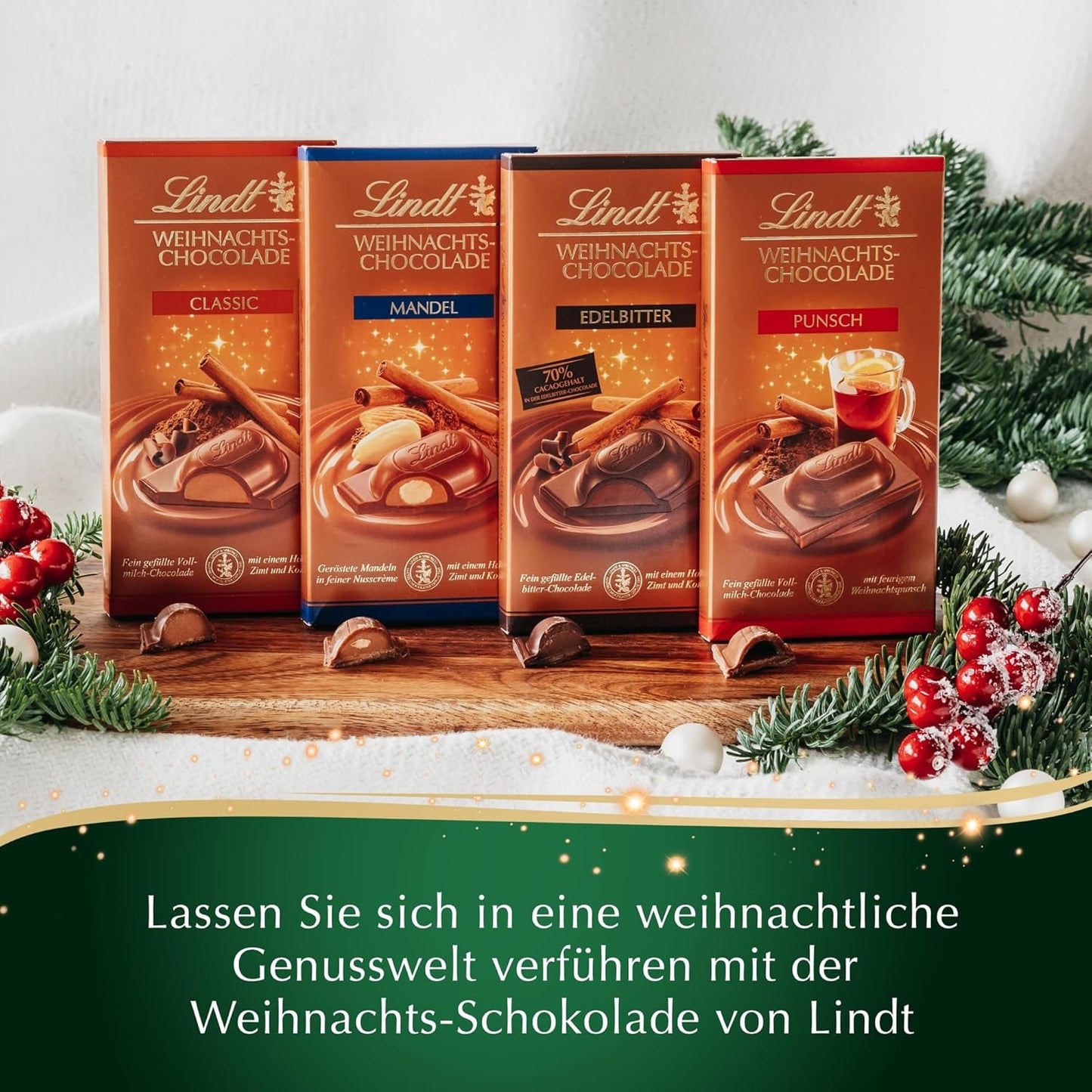Lindt Weihnachts-Mandel-Schokoriegel | 100 g | Mandeln in Walnusscreme umhüllt von feinster Vollmilchschokolade | Weihnachtsgeschenk aus Schokolade