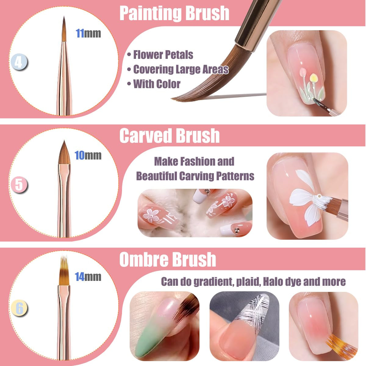 10 Stück Nail-Art-Pinsel, Nagel-Gel-Nagellack-Malpinsel, Zeichenstift, Nagel-Liner-Pinsel und Nagel-Dotting-Stift für Gel-Nagellack, DIY, Maniküre, Salon zu Hause