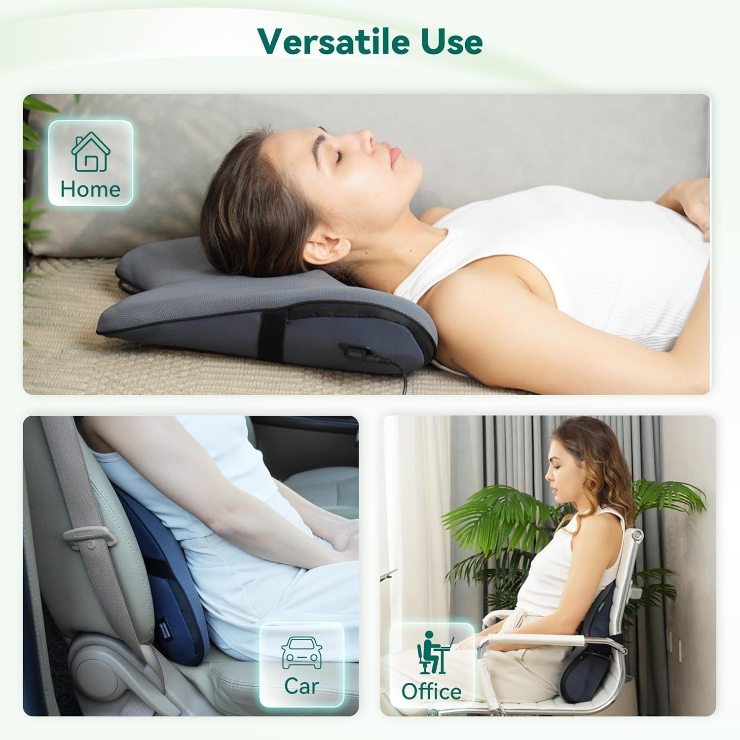 Snailax Ergonomisches Lendenwirbelstützkissen mit Massage und Wärme, Shiatsu-Rückenkissen aus Memory-Schaum, Sitzkissen mit 3 Massageintensitäten | 2 Heizstufen | 3 Timer | bequeme Sitzhaltung