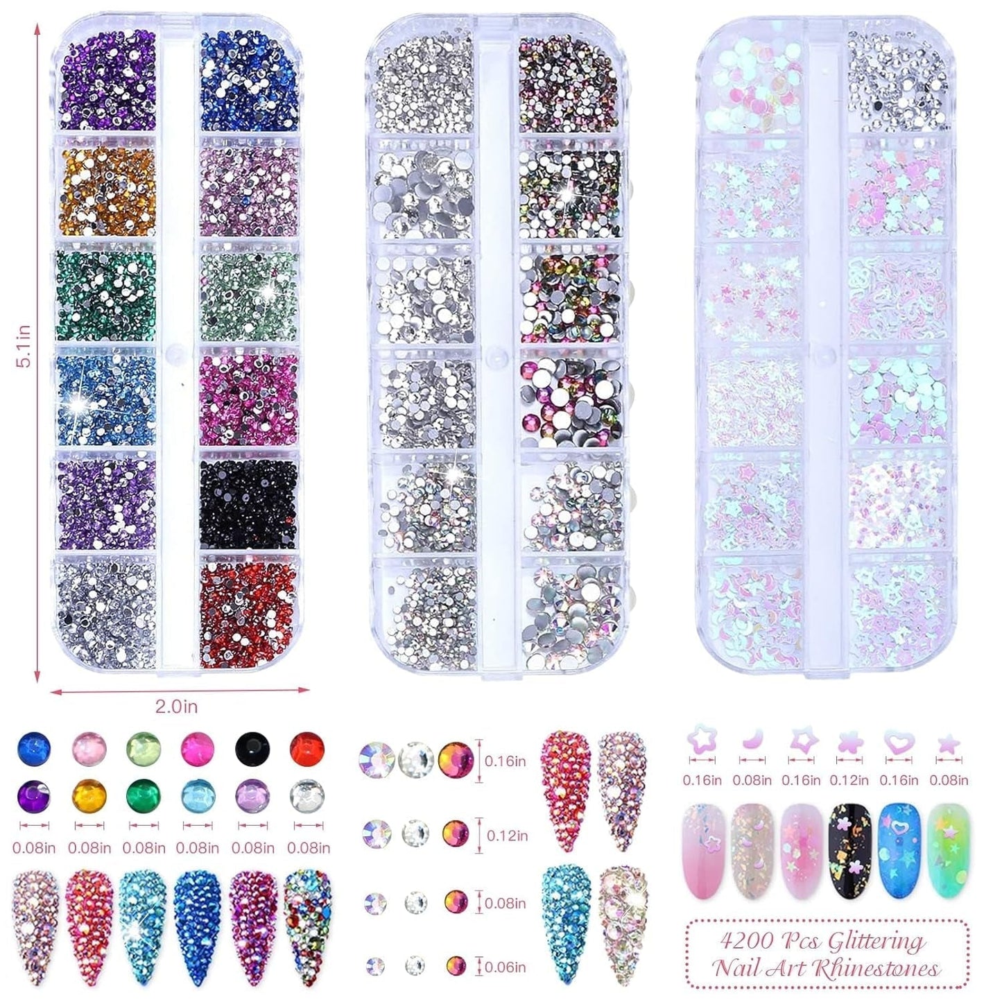 4200 Stück Strasssteine ​​​​Für Nägel, Nagelglitzer, Pailletten, Nagelaufkleber Mit Kristallen, Nagel-Edelsteinen, Diamanten Für Nagelkunst, Einschließlich Wachsstift Für Strasssteine ​​​​Und Strass-Picker