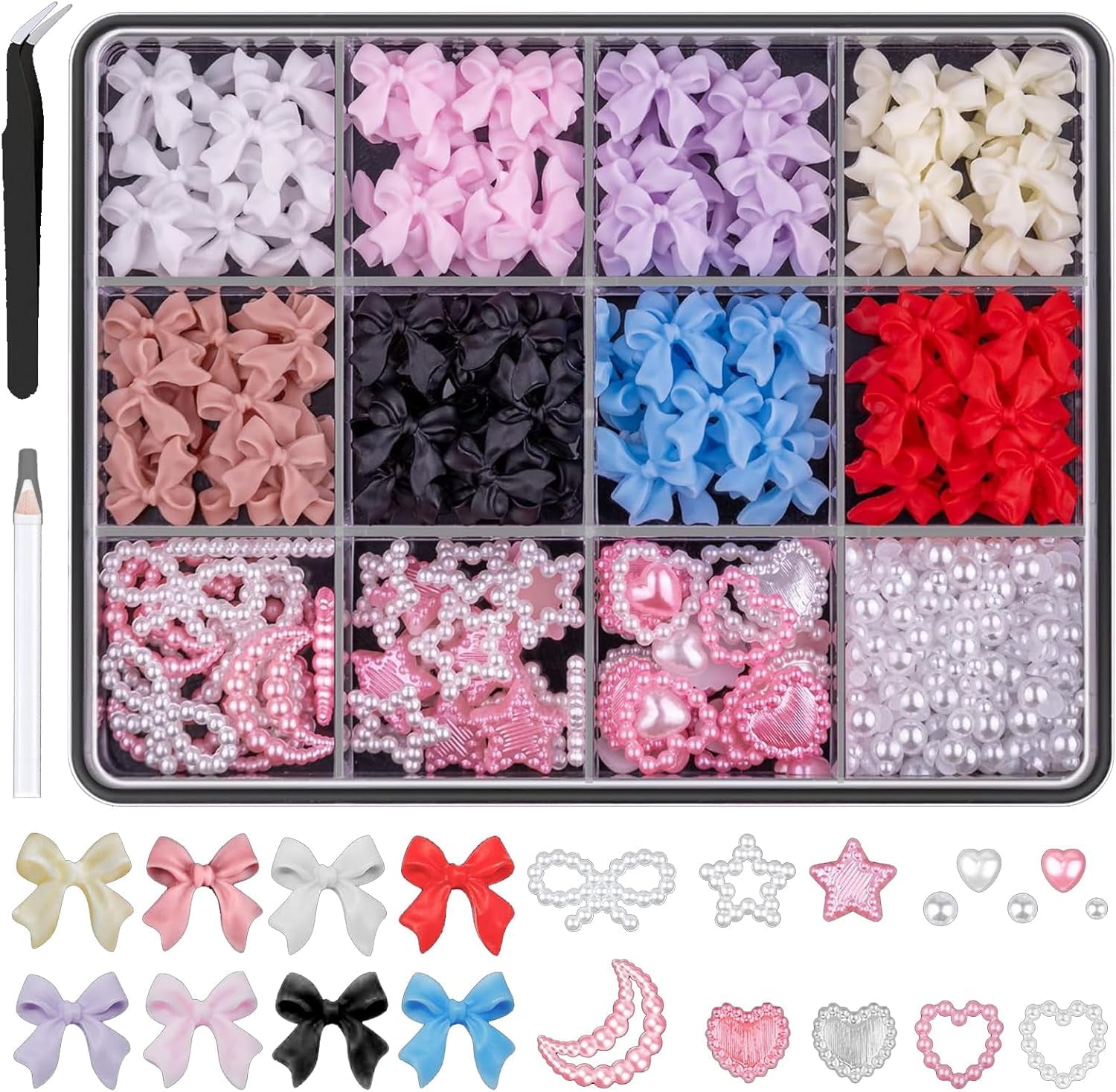 500 Stück 3D Nägel Charm Schleifen Charms Nägel Nail Art Charms Schleife Nagel Charms Nägel Nail Art Schleifen Nageldekorationen Mit Aufnahmewerkzeug Für Frauen Und Mädchen Nagel-Diy-Zubehör