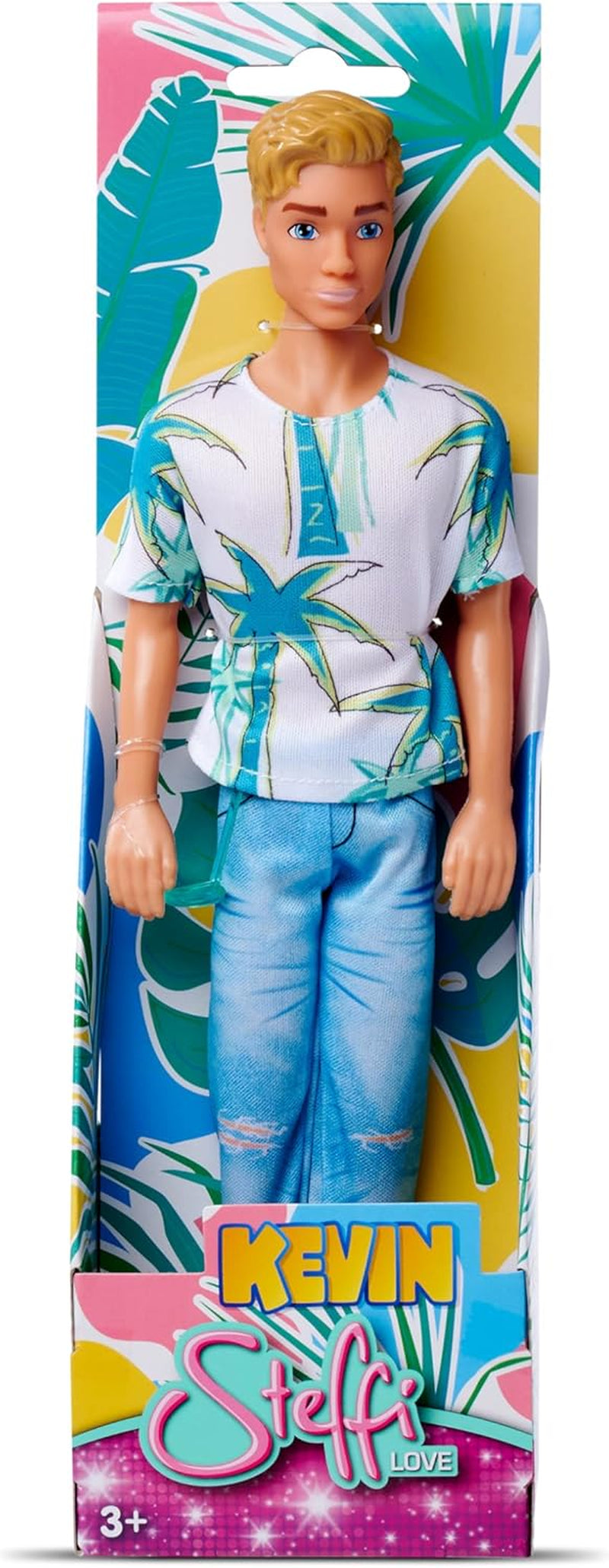 Simba Steffi Love Kevin Puppe trägt ein Oberteil mit Palmenmuster und coole Jeans, inklusive Sonnenbrille, 30 cm, ab 3 Jahren