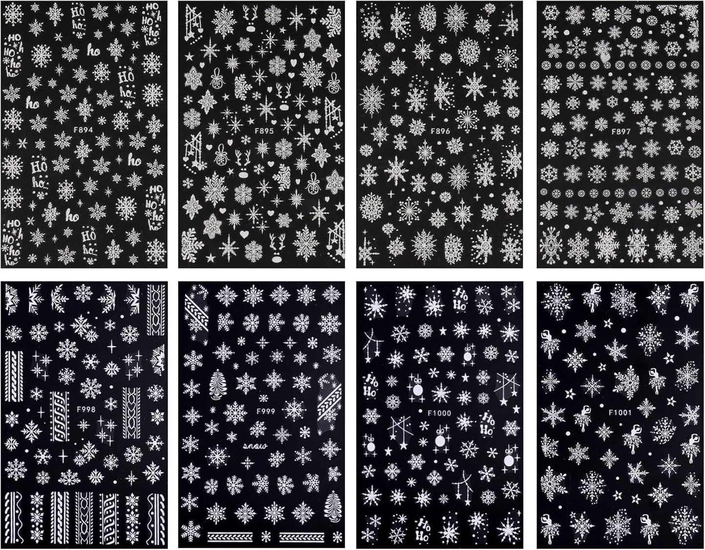 JMEOWIO Nagelsticker Weihnachten Weiß Glitter 8 Blatt Nail Art Sticker Selbstklebend Nagelaufkleber Schneeflocke Winter Urlaub Dekoration Nageldesign Zubehör
