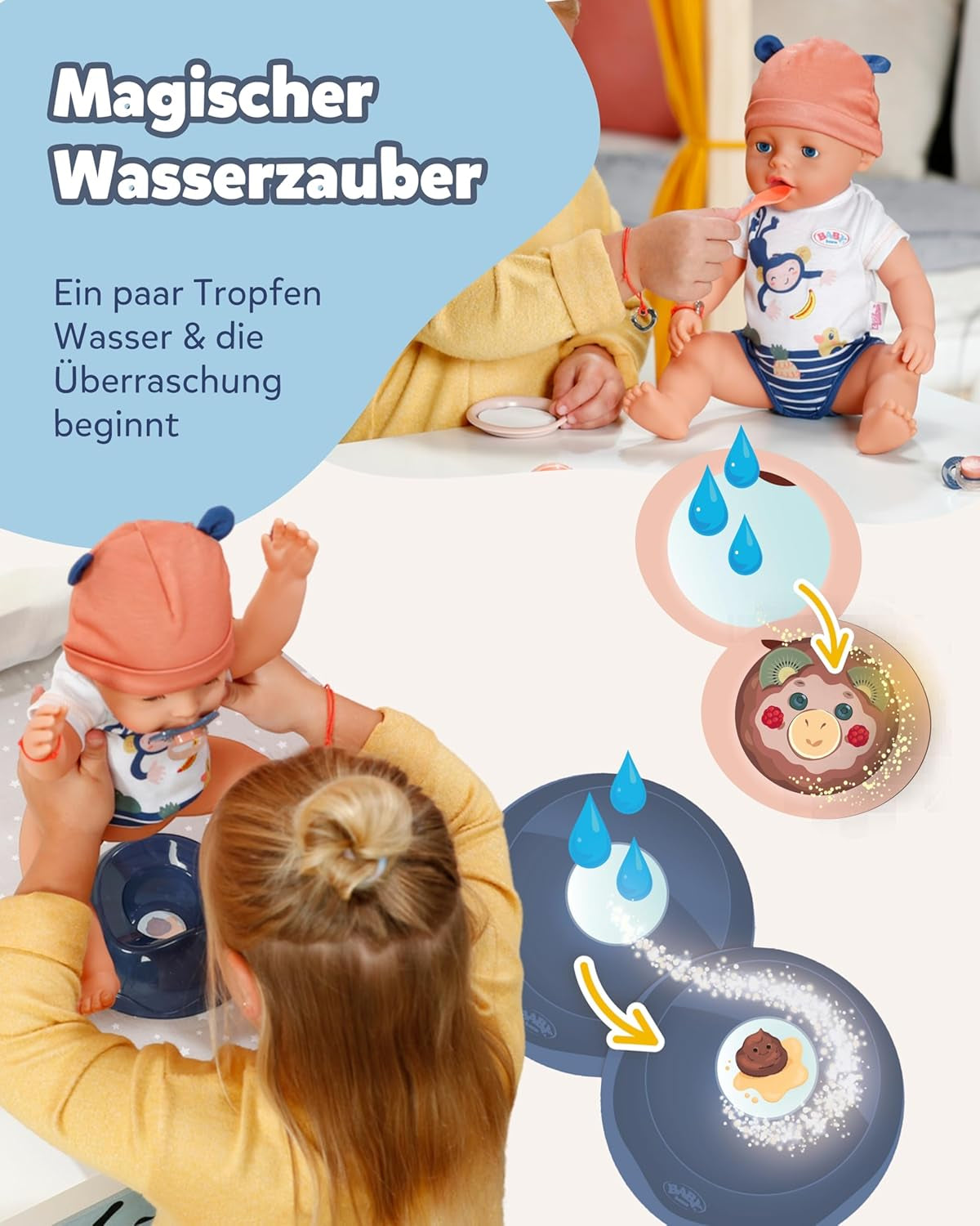 Baby Born Emma Puppe im Dschungel-Stil – 43 cm – 10 Funktionen inklusive Zubehör und Body in Unisex-Farben – Funktioniert ohne Batterien – Geeignet für Kinder ab 3 Jahren