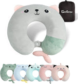 Nackenkissen, Kinder-Nackenkissen für Flugzeug, Auto, Zug, Reisen, Erwachsene, Memory-Schaum-Reisekissen, niedliches Tiermuster, U-förmiges Kissen, abnehmbarer Bezug (Rosa2), orthopädische Nackenkissen, Naty Shop, Grau