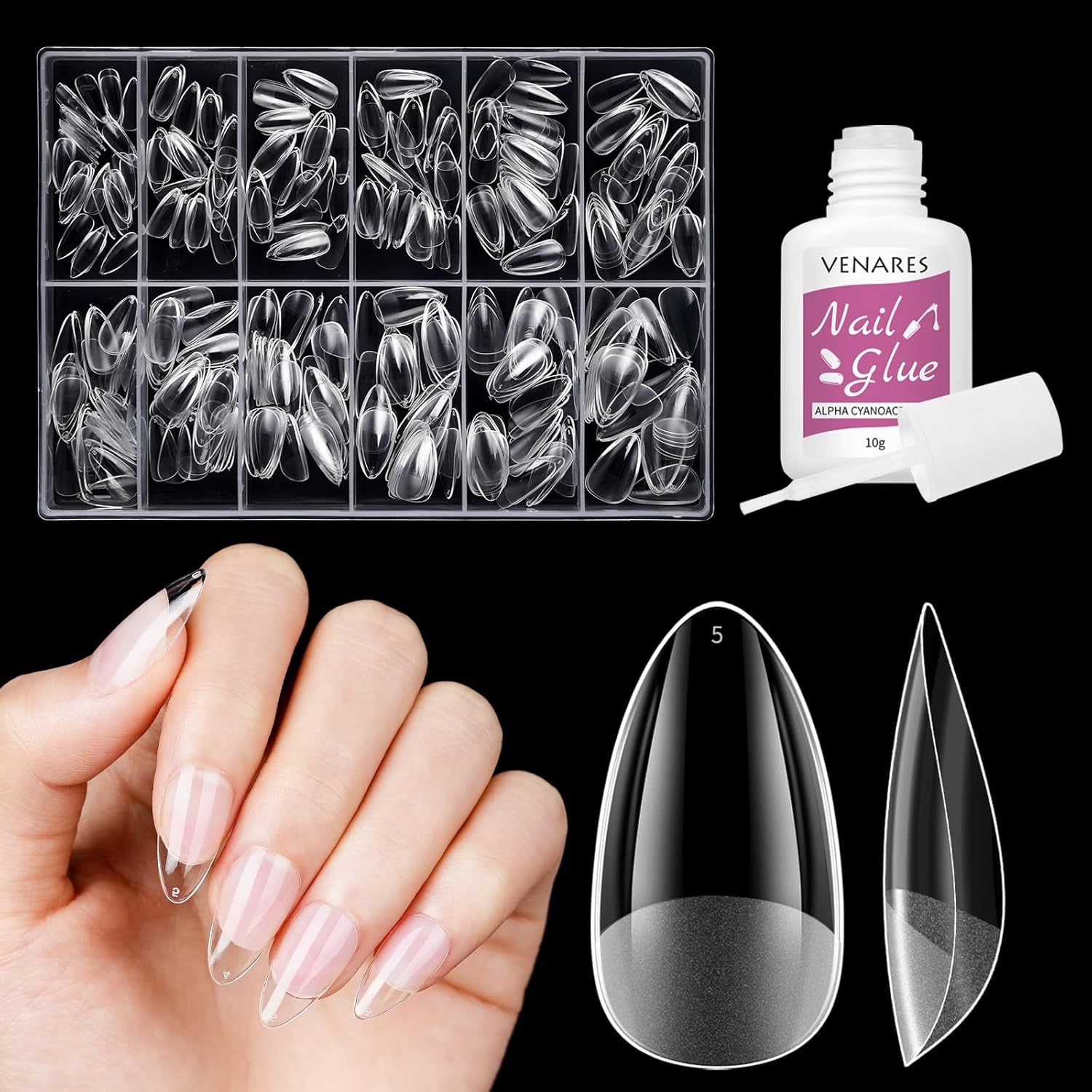 Kurze künstliche Nägel, Ballerina, 500 Stück, zum Aufkleben, 12 Größen, künstliche Nägel, kurze, weiche Gel-Nagelspitzen mit vollständiger Abdeckung für Gelnägel, kurz S