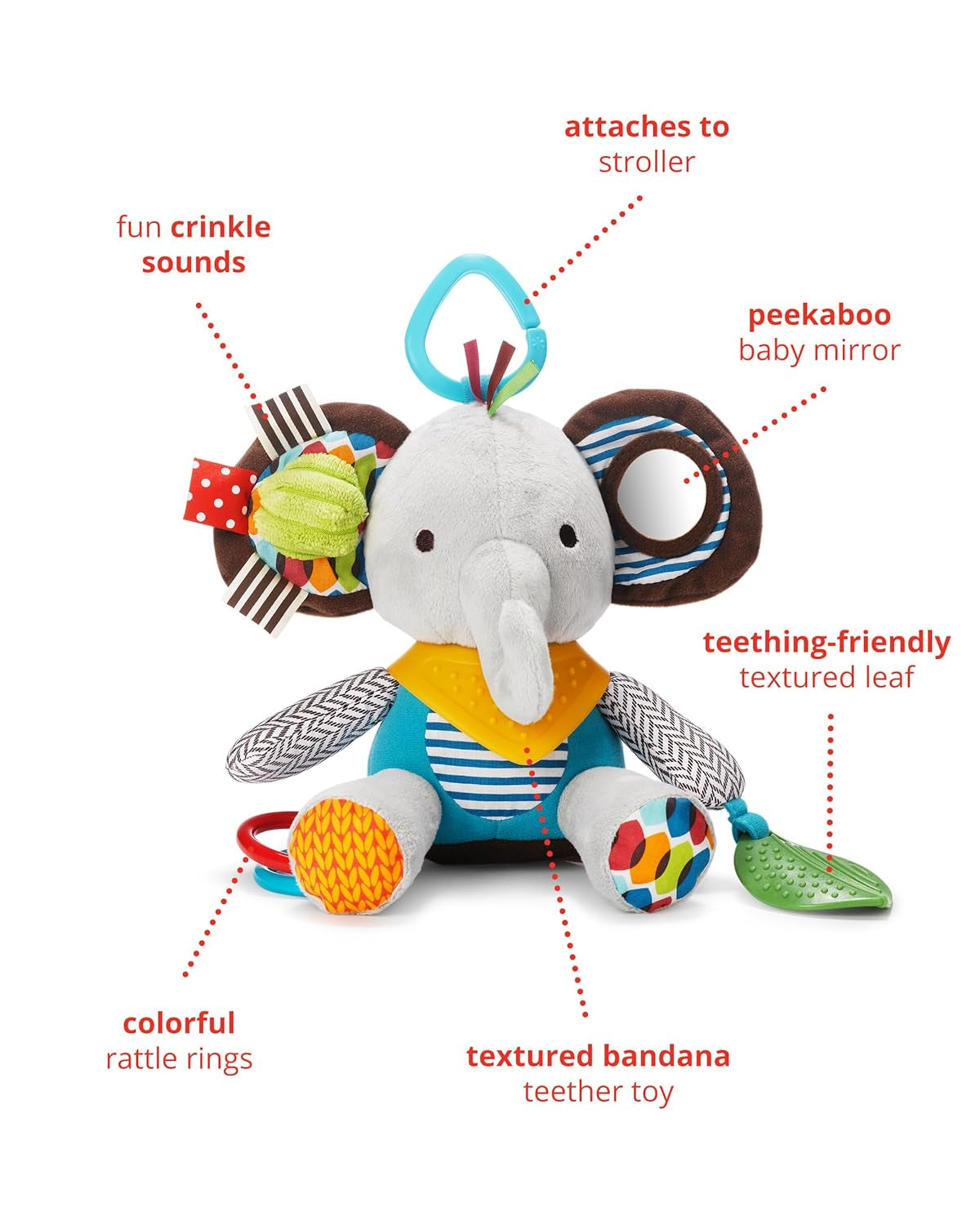 Skip Hop Bandana Buddies Aktivitätsspielzeug, Plüschtier für Babys und Kinder, mehrfarbig, Elefant Babyspielzeug Naty Shop
