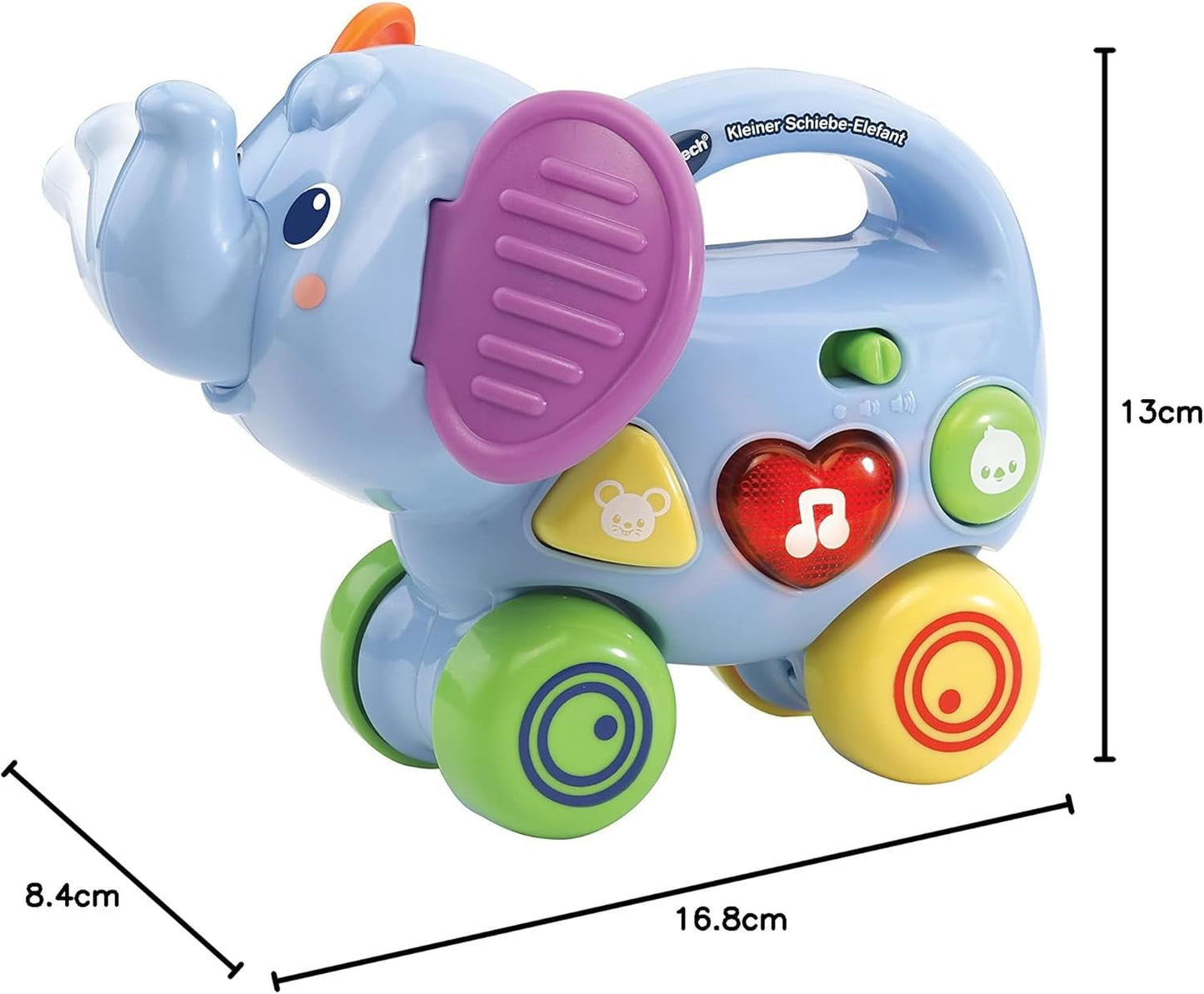 Vtech Baby Little Pushing Elephant – Interaktives Schiebe- und Spielspielzeug – Mit Liedern, Melodien, Sätzen und Geräuschen – Für Kinder im Alter von 6–36 Monaten Babyspielzeug Naty Shop