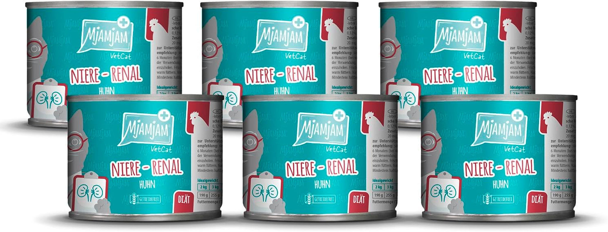 MjAMjAM VetCat – Premium-Nassfutter für Katzen – Diät – Niere – Huhn, 6er-Pack (6 x 200 g), getreidefrei