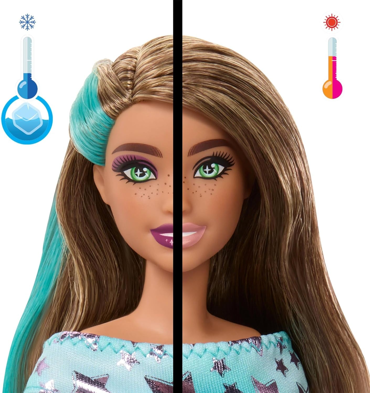 Barbie-Party-Puppe ausgepackt und Zubehör, Geburtstags-Haustier-Serie, 10 Überraschungs-Party-Stern-Set, inklusive Farbwechseleffekt und Kuchendekorationen JFG72