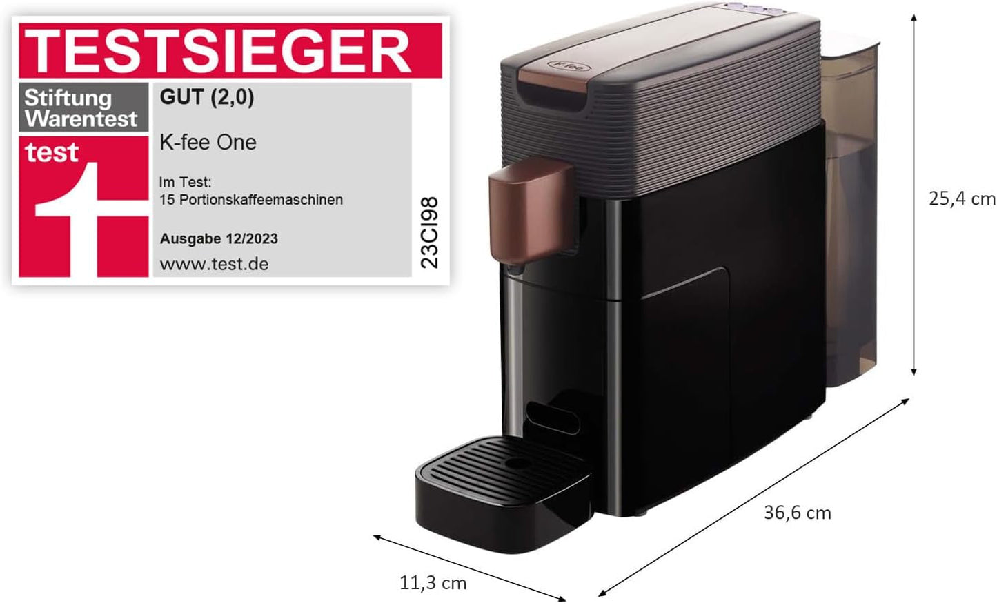 Espressomaschine mit K-FEE ONE Kapseln für Kaffee, Tee und Kakao | Kompakter Espresso | Schnelles Aufheizen | 0,8 l Wassertank | 19 Takte | Schwarzes Kupfer | Stiftung Warentest 2023 Testsieger