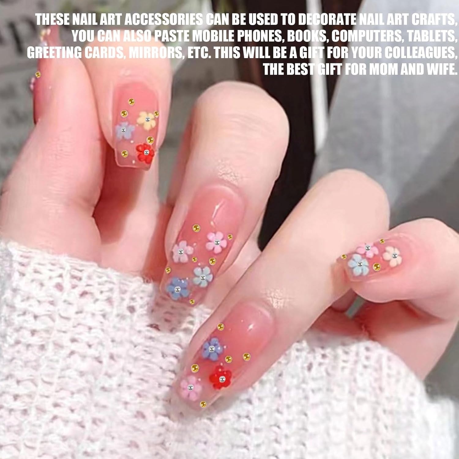 3D-Blumen-Nagel-Charms, 12 Gitter, Acrylharz-Blume und Gold-Silber-Perlen, Nagelsteine, Blumen-Gel-Nägel, Blumen-Nageldekorationen für Frauen und Mädchen, DIY-Maniküre-Zubehör
