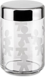 Alessi AKK37 GIROTONDO Aufdruck Glas-Küchenglas mit versiegeltem Edelstahldeckel, L 21,6 cm, H 10,5 cm, Frischhaltedosen Naty Shop B 21,6 cm, H 10,5 cm