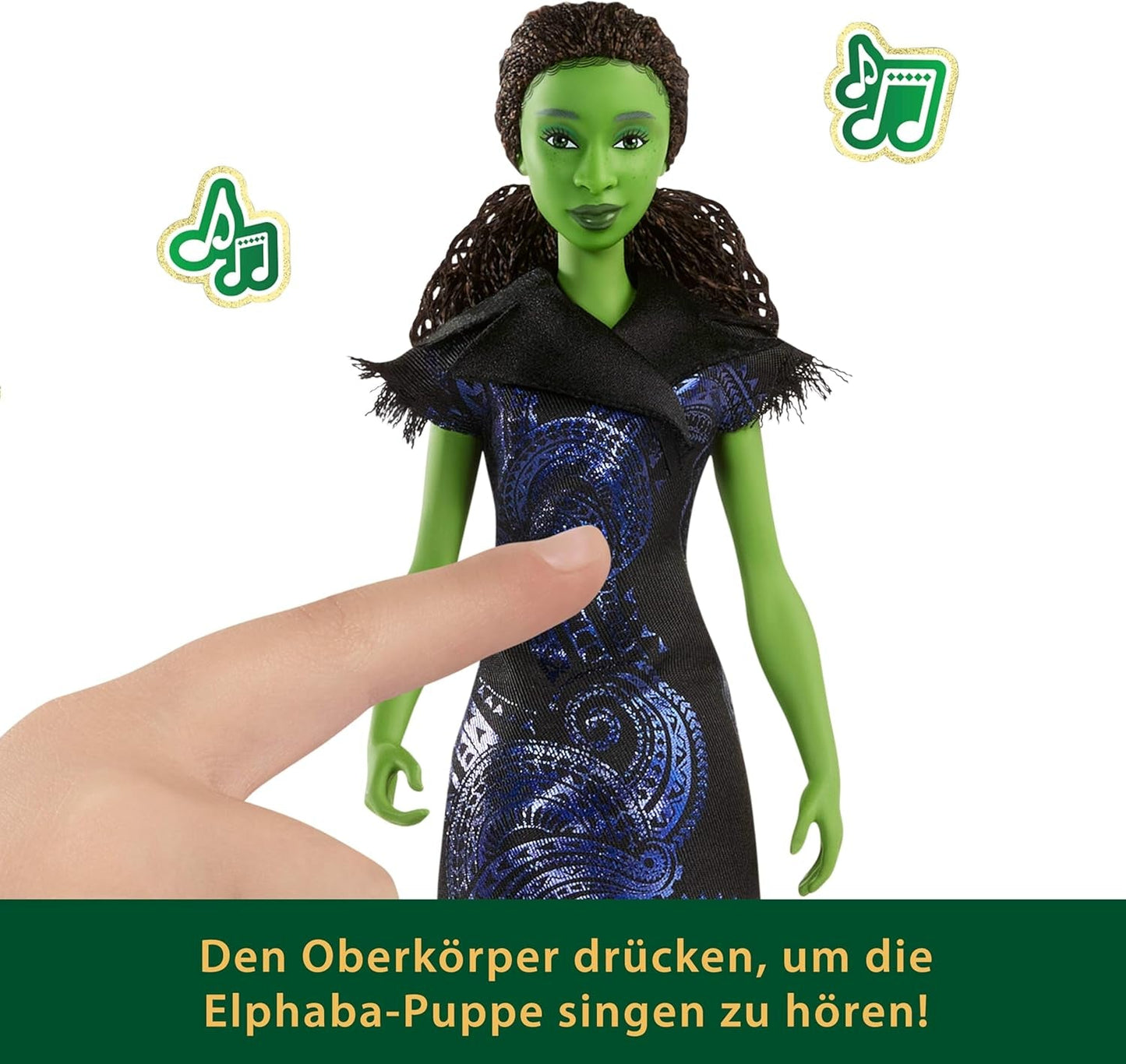 Mattel Wicked: Die for Good singende Elphaba-Modepuppe von Universal Pictures mit abnehmbarem, vom Film inspiriertem Outfit singt „for Good“ auf Englisch, JFM09