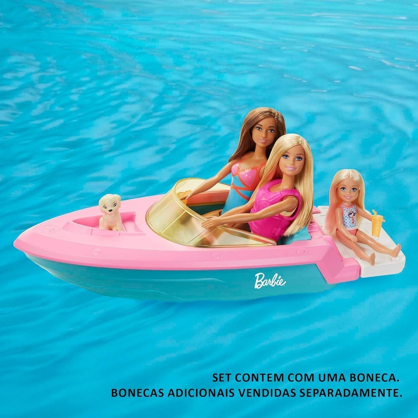 Barbie-Schnellboot-Set, Barbie-Puppe mit blonden Haaren, rosa Schwimmweste, Boot, Welpe, Zubehör, Geschenke für 3+, Grg30 Naty Shop Dolls