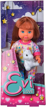Simba Evi Love Pyjamas, 3 verschiedene Farben, nur ein Artikel wird versendet, Puppe im süßen Pyjama mit Einhorn-Plüschtier, Spielpuppe 12 cm, ab 3 Jahren