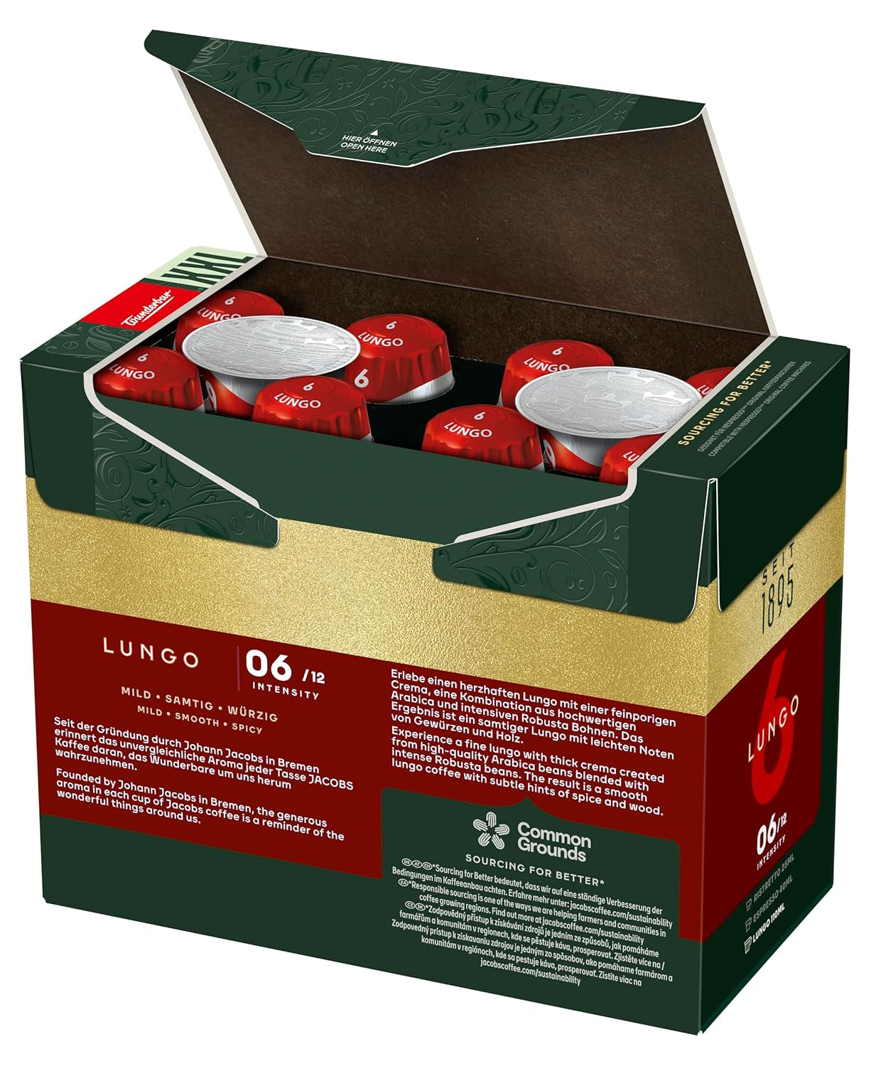 Jacobs Kaffeekapseln Lungo Classico, Megapack XXL, Intensität 6/12, 5 x 40 Getränke, Nespresso* kompatible Kaffeekapseln, 200 Kapseln