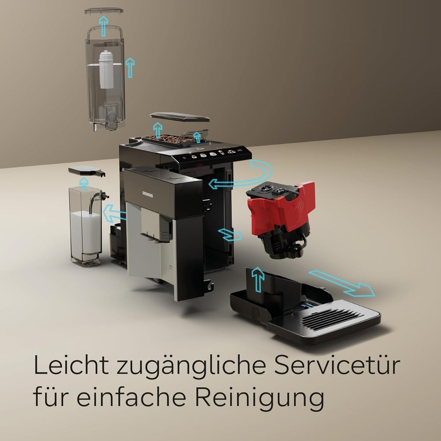 Siemens EQ500 Espressovollautomat TQ513D01, viele Kaffeespezialitäten, Milchaufschäumer, integrierter Milchbehälter, automatische Dampfreinigung, 1500 W, Natural Light Silver/Piano Black