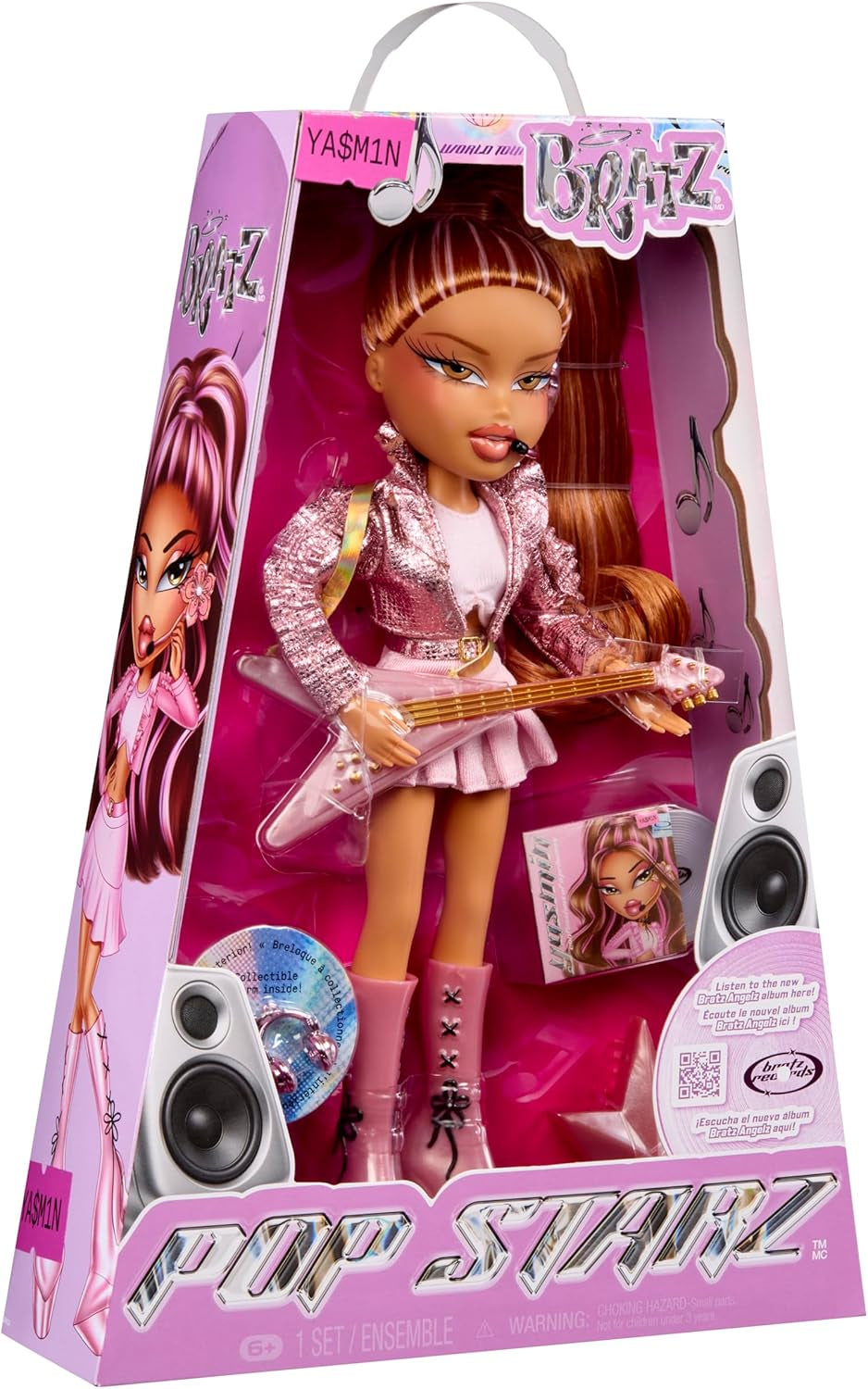 BRATZ Pop Starz Yasmin – Modepuppe mit Sammelanhänger, Outfit und Musikzubehör