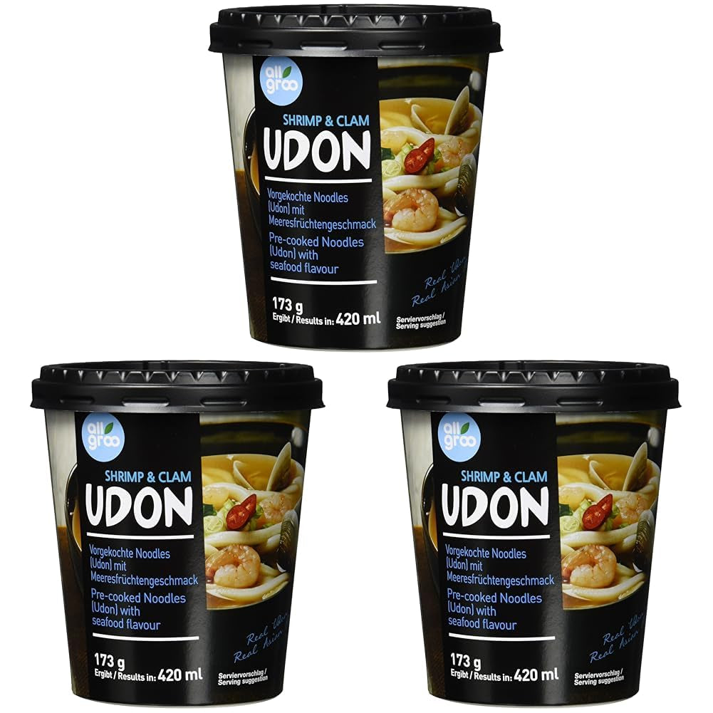 Allgroo Udon Cup Instant-Nudeln – geschmackvolle und würzige Meeresfrüchte-Udon-Suppe – schnelle Zubereitung (1 x 173 g)