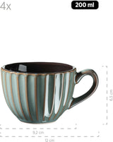 MÄSER 931966 Tafelservice der Confino-Serie für 4 Personen, moderner Vintage-Look, Frühstücksset aus Keramik, 12-teilig, Petrol mit schwarzen Akzenten, Steingut