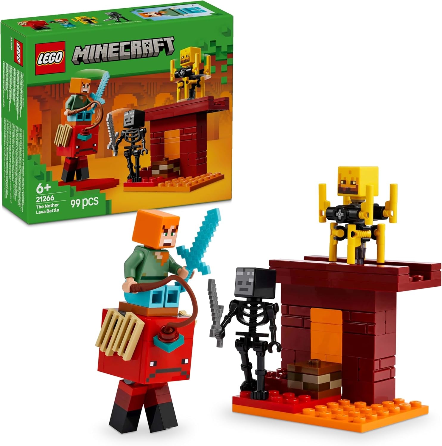 LEGO Minecraft Lava Duel of the Deep, Spielzeug für Videospiel-Fans, Festung mit Minifiguren einschließlich Alex, Skeleton Wither, Lohe und Strider, Geschenk für Mädchen und Jungen ab 6 Jahren 21266 Bausätze Besuche den LEGO-Store Standardtitel