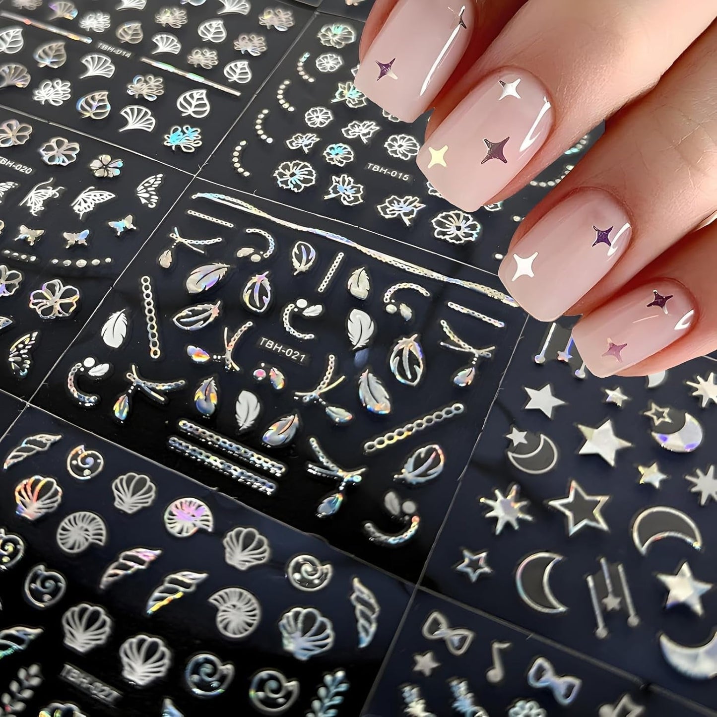 30 Blatt Aurora-Nagelkunst-Aufkleber, Selbstklebende 3D-Blumen-Nagelaufkleber, Aurora-Mond-Stern-Nagelaufkleber Für Nagelkunst, Blatt-Herz-Nageldesign Für Diy-Acrylnägel-Dekoration