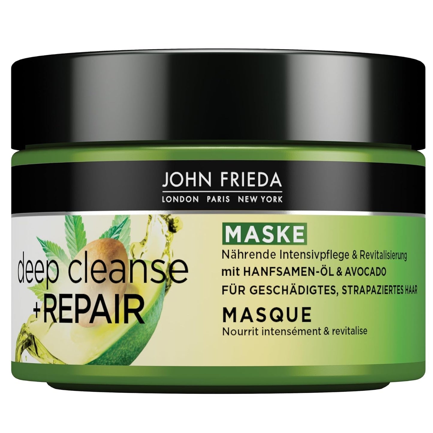 John Frieda - Deep Cleanse & Repair Mask / Treatment - Inhalt: 250 ml - Mit Hanfsamenöl + pflegender Avocado - Beruhigende Haarmaske für strapaziertes Haar Naty Shop Haarmaske 250 ml (1 Packung)