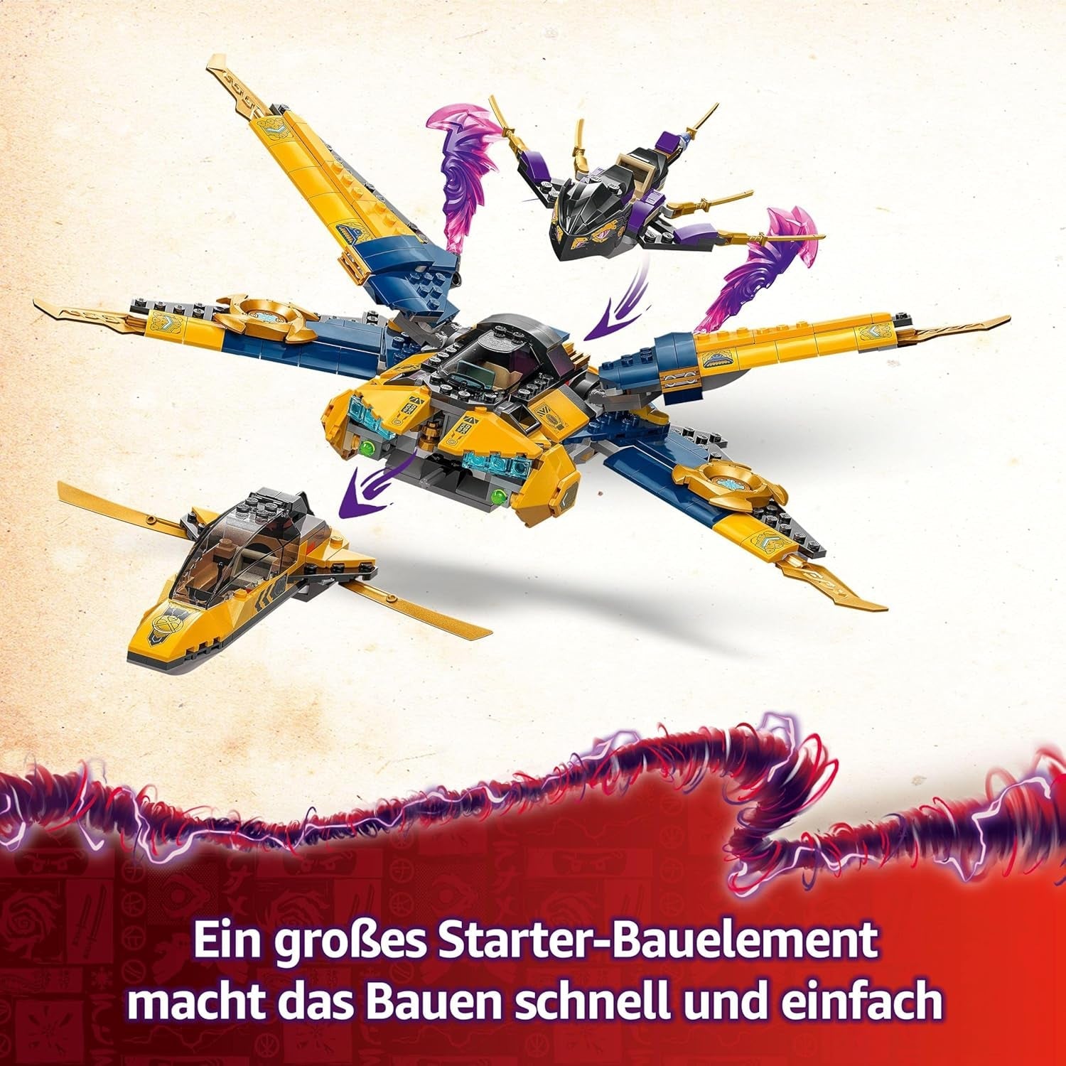 Ras und Arins LEGO NINJAGO Super Storm Flyer – Spielzeug mit Drohne, Shootern, Rotorblättern und Motoren – inkl. 3 Ninja-Rollenspiel-Minifiguren – Bauset für Jungen und Mädchen ab 8 Jahren 71833 Bausets Besuchen Sie den LEGO-Store