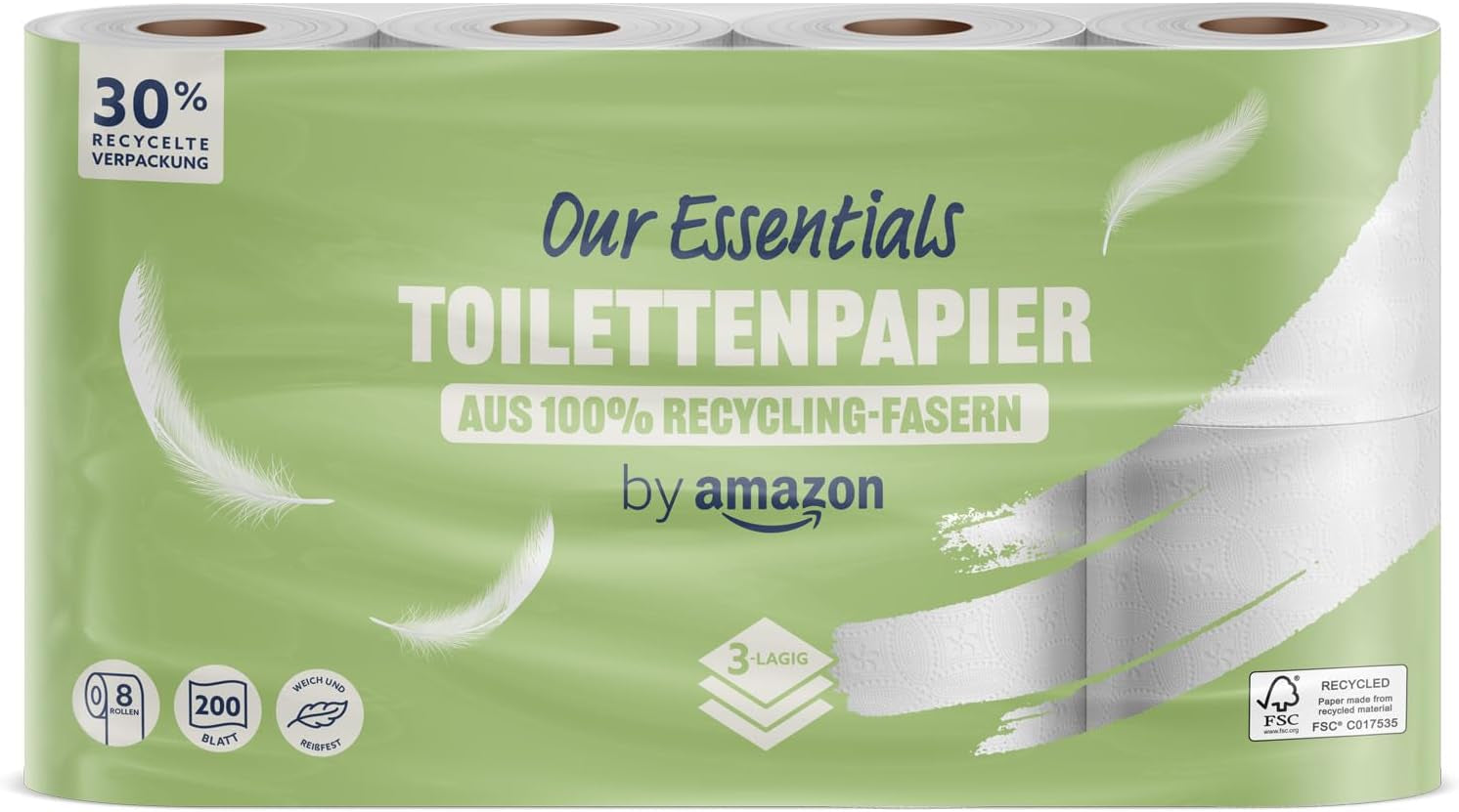 Von Amazon Toilettenpapier, 3 Schichten, 10 Rollen (10 Rollen, 1 Packung), 200 Blatt pro Rolle, FSC-zertifiziert