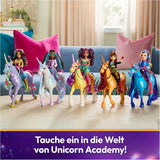 Unicorn River Einhorn-Akademie – 28 cm hohes, originales Isabel-Einhorn aus der Netflix-Serie, mit echter Mähne und Schweif, abnehmbarem Zaumzeug und Sattel sowie Bürste, für Kinder ab 4 Jahren
