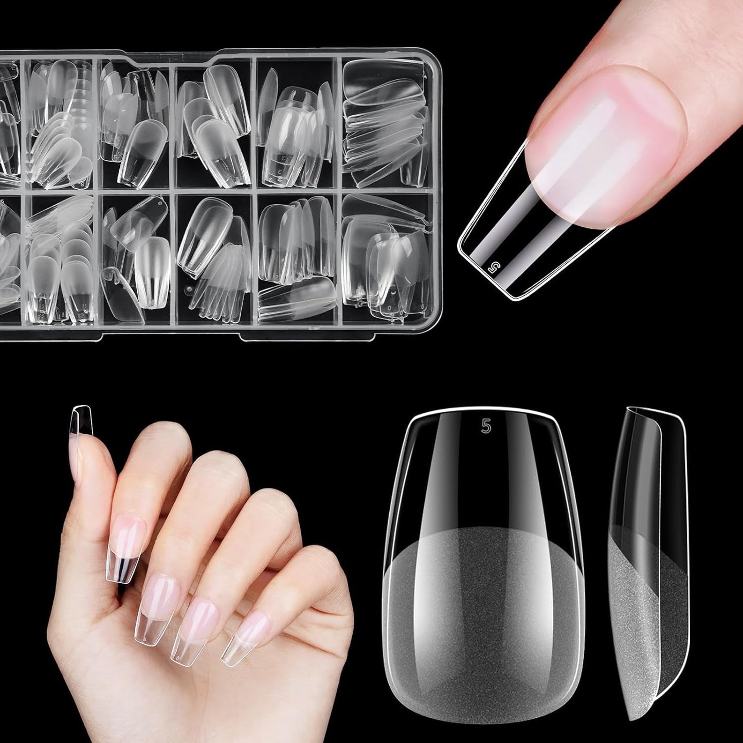 Kurze künstliche Nägel, Ballerina, 120 Stück, zum Aufkleben, 12 Größen, kurze künstliche Nägel, weiche Gel-Nagelspitzen mit vollständiger Abdeckung für kurze Gelnägel, S