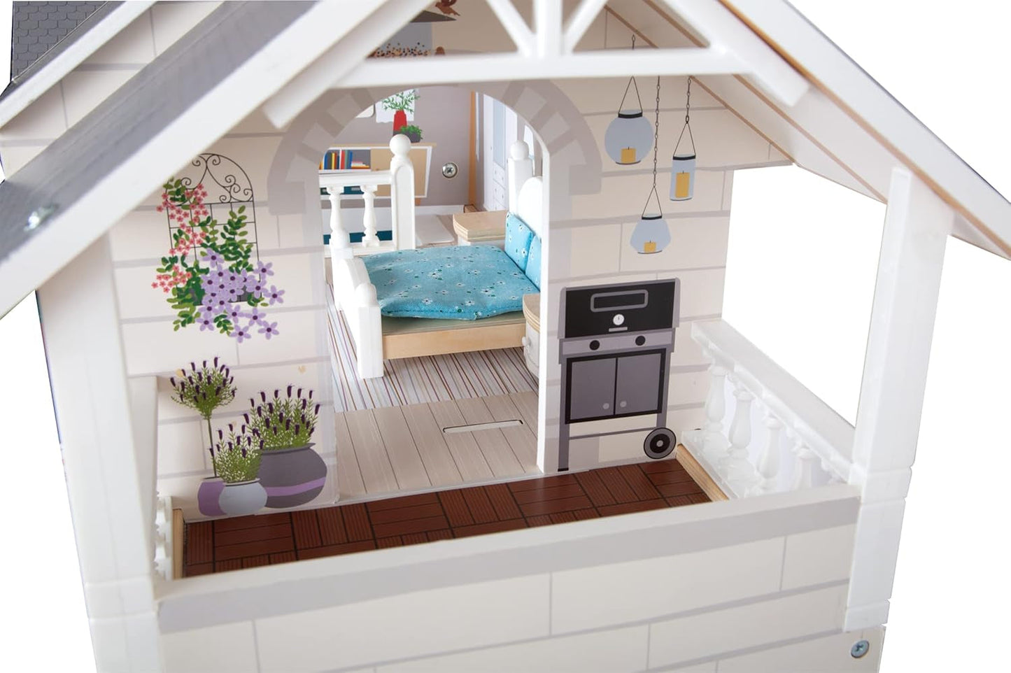 Small Foot Puppenhaus 3-stöckiges Stadthaus aus Holz mit offener Vorderseite und 12 Möbeln für Kinder ab 3 Jahren 11802 Weiß Grau Puppenhäuser Naty Shop