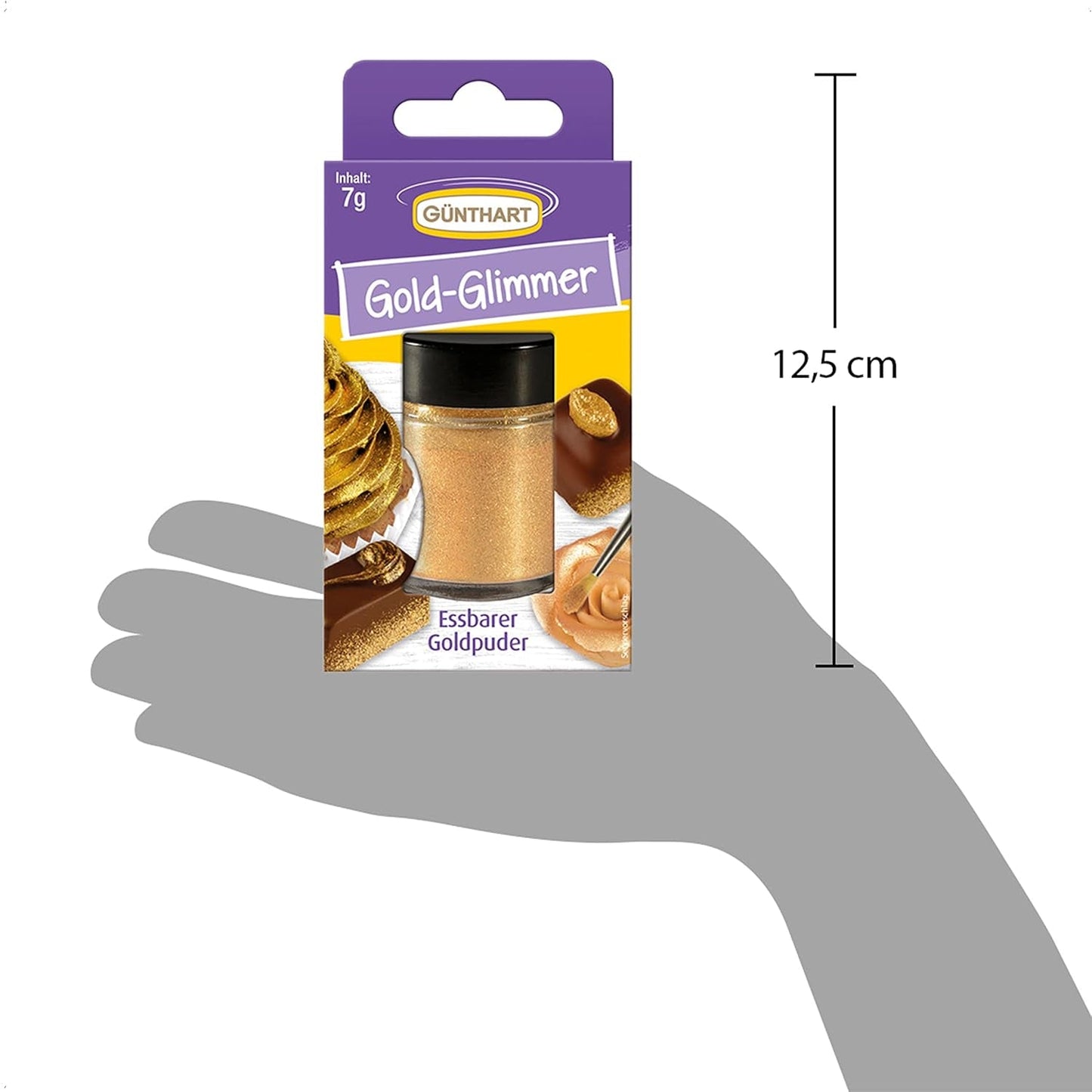 Günthart Backdecor Goldpulver – essbarer Glitzer, Lebensmittelfarbpulver, Getränkeglitzer – kleiner Glitzer mit Goldstaub für Backbegeisterte, 1 Packung (1 x 7 g)