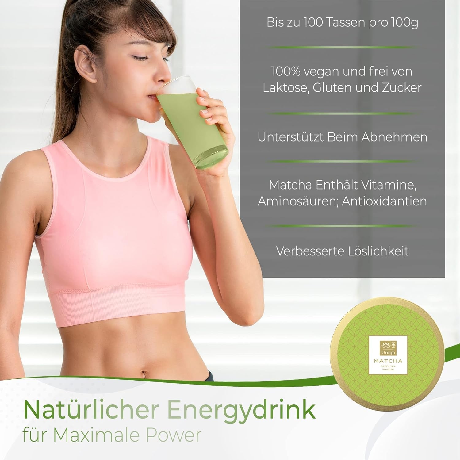 Uniqo Matcha-Teepulver 200 g in nachfüllbarer ökologischer Verpackung