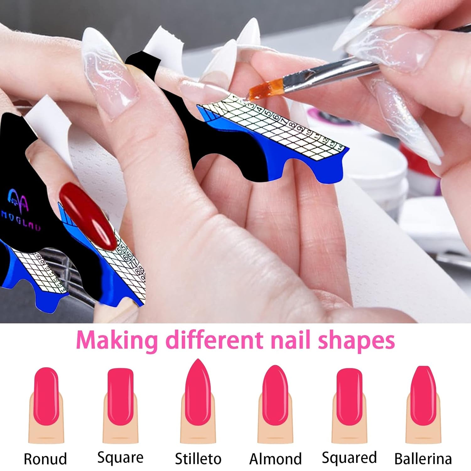 ® 100 Nagelschablonen und 1 Blatt mit 24 transparenten Klebescheiben für Nägel, Nagelverlängerungsschablonen, selbstklebende Gel-Nagelverlängerungsschablonen, Zubehör für künstliche Nägel