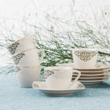 KARACA Nazende Espressotassen-Set aus Porzellan – 80 ml türkische Kaffeetassen mit Untertassen, 12-teiliges modernes Kaffeeservice mit 6 Kaffeetassen und 6 Untertassen, Mokkatassen – Weiß